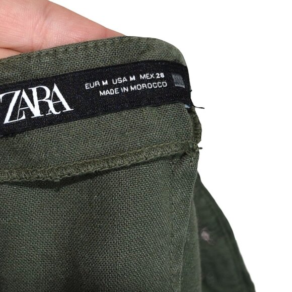 Zara Olive Green Ruffle Midi Skirt Size M Linen Blend Boho Romantic - Picture 7 of 8
